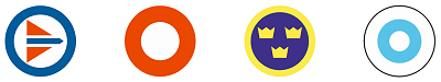 Roundels of : Norway; Denmark; Sweden; Finland.